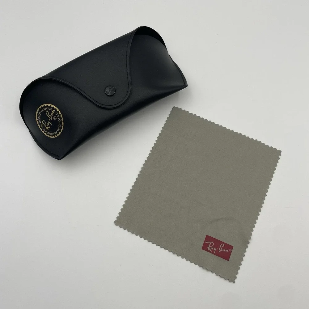 Ray Ban Black Faux Leather Sunglasses Eyeglass Glasses Case & Cleaning Rag Cloth